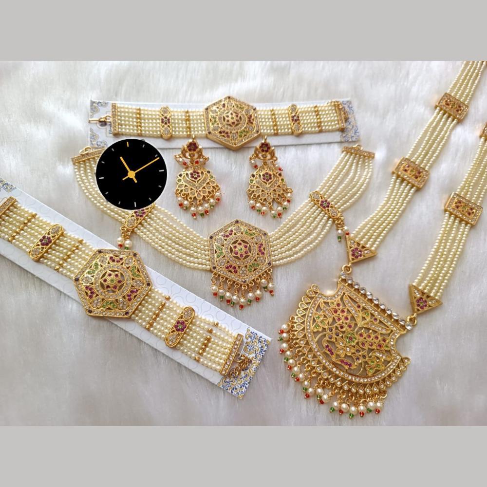 Kavita Art Gold Plated Austrian Stone And Pearl Combo Necklace Set