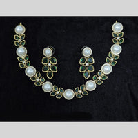 Kavita Art Floral Inspired Green Stone And Pearl Necklace Set