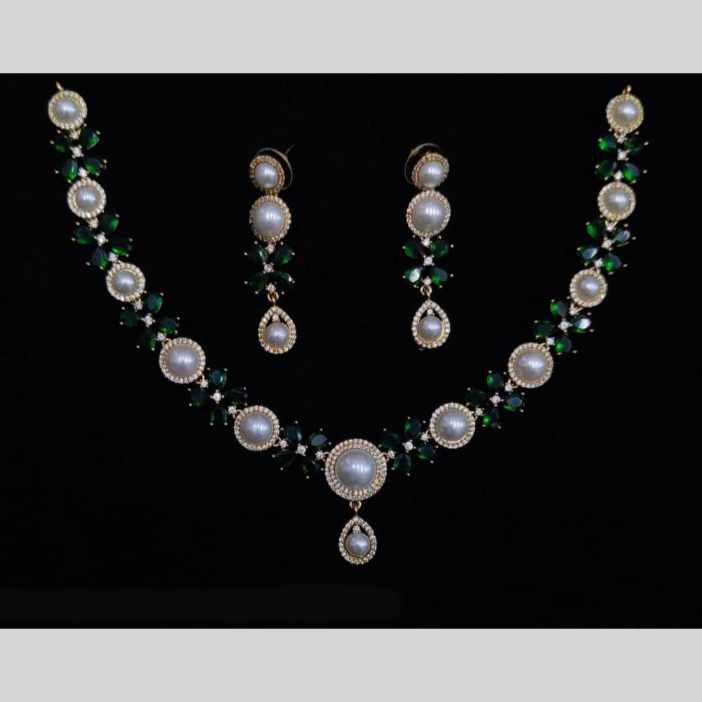 Kavita Art Floral Inspired Green Stone And Pearl Necklace Set