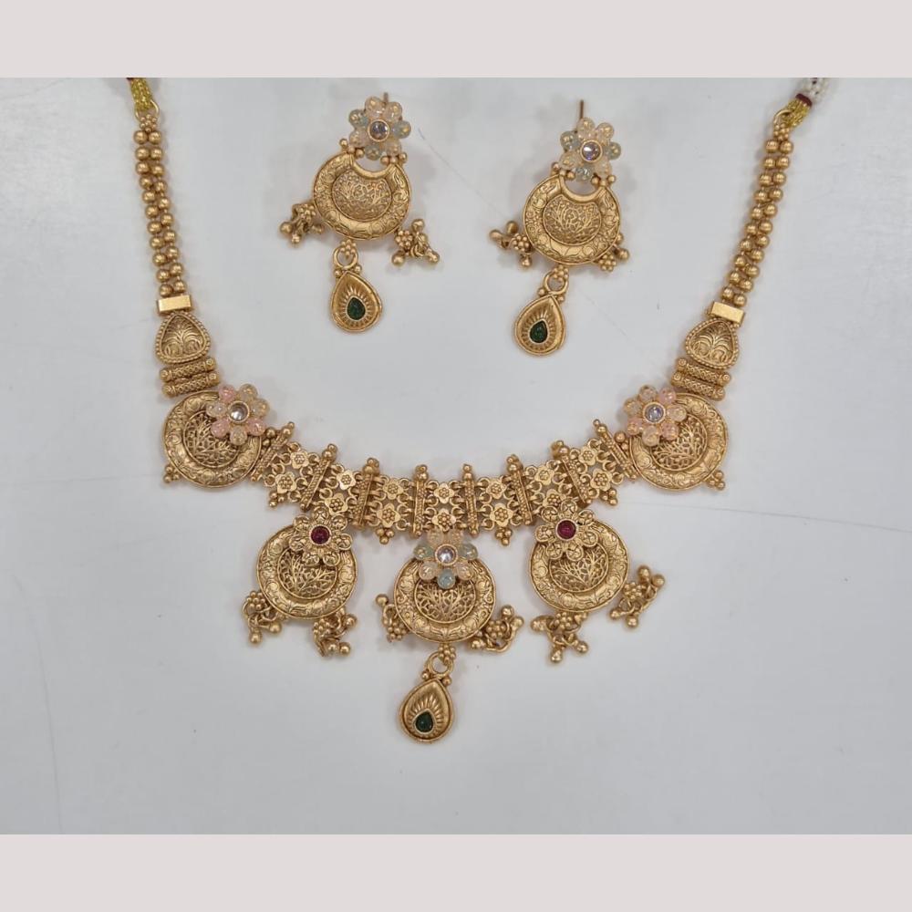 Kavita Art Elegant Gold Plated Pota Stone And Meenakari Necklace Set