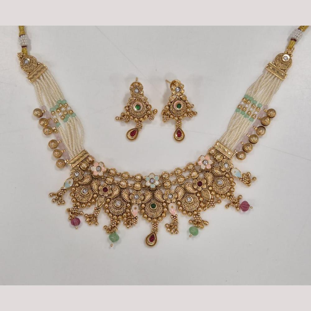 Kavita Art Elegant Gold Plated Pota Stone And Meenakari Necklace Set