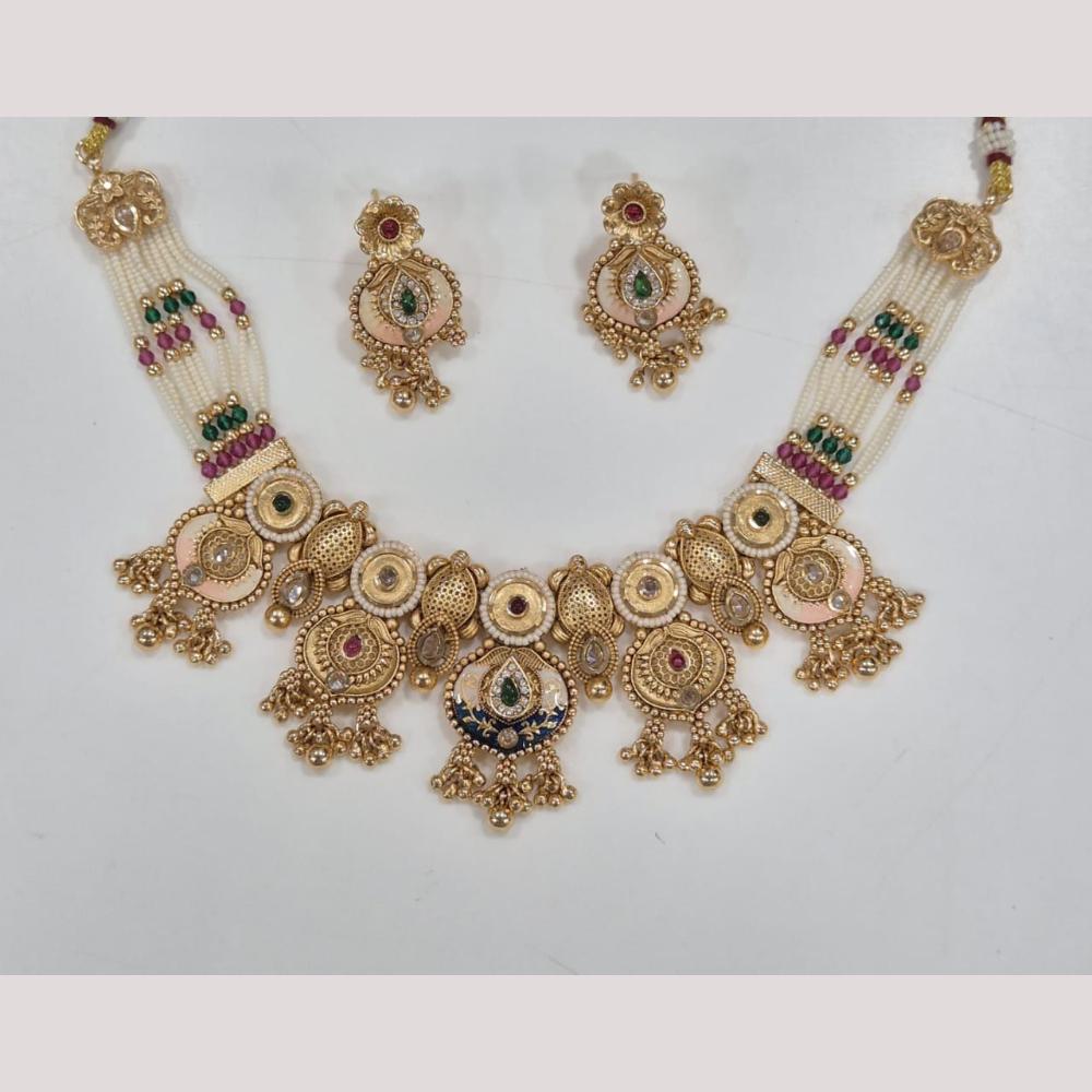Kavita Art Elegant Gold Plated Pota Stone And Meenakari Necklace Set