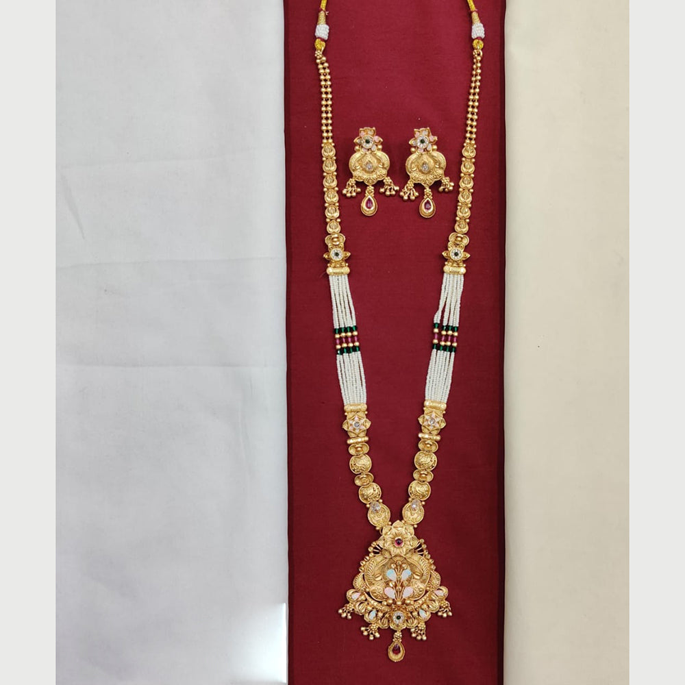 Kavita Art Designer Pota And Pearl Long Necklace Set Gaaceful Layers Of Luxury