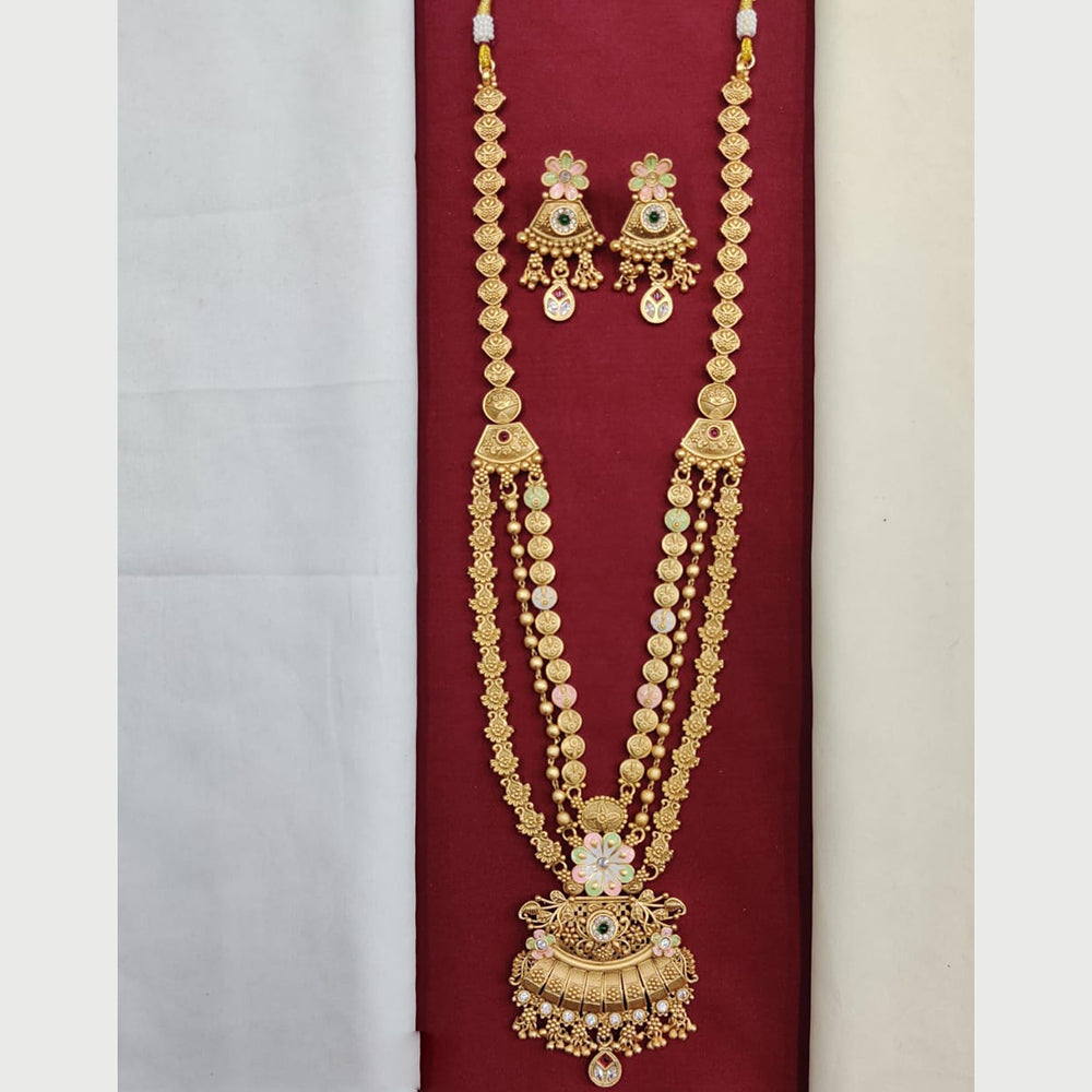 Kavita Art Indian Bridal Meenakari Long Necklace Set With Pota Stone