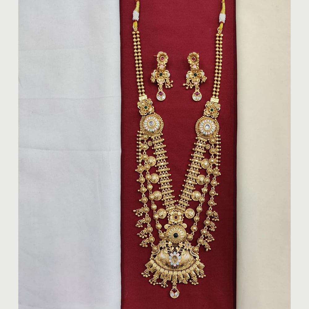 Kavita Art Indian Bridal Meenakari Long Necklace Set With Pota Stone