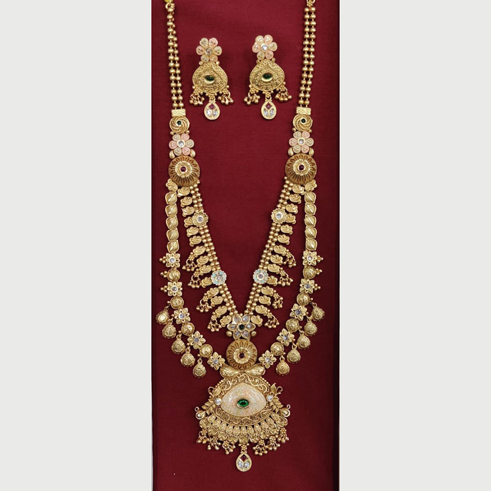 Kavita Art Indian Bridal Meenakari Long Necklace Set With Pota Stone