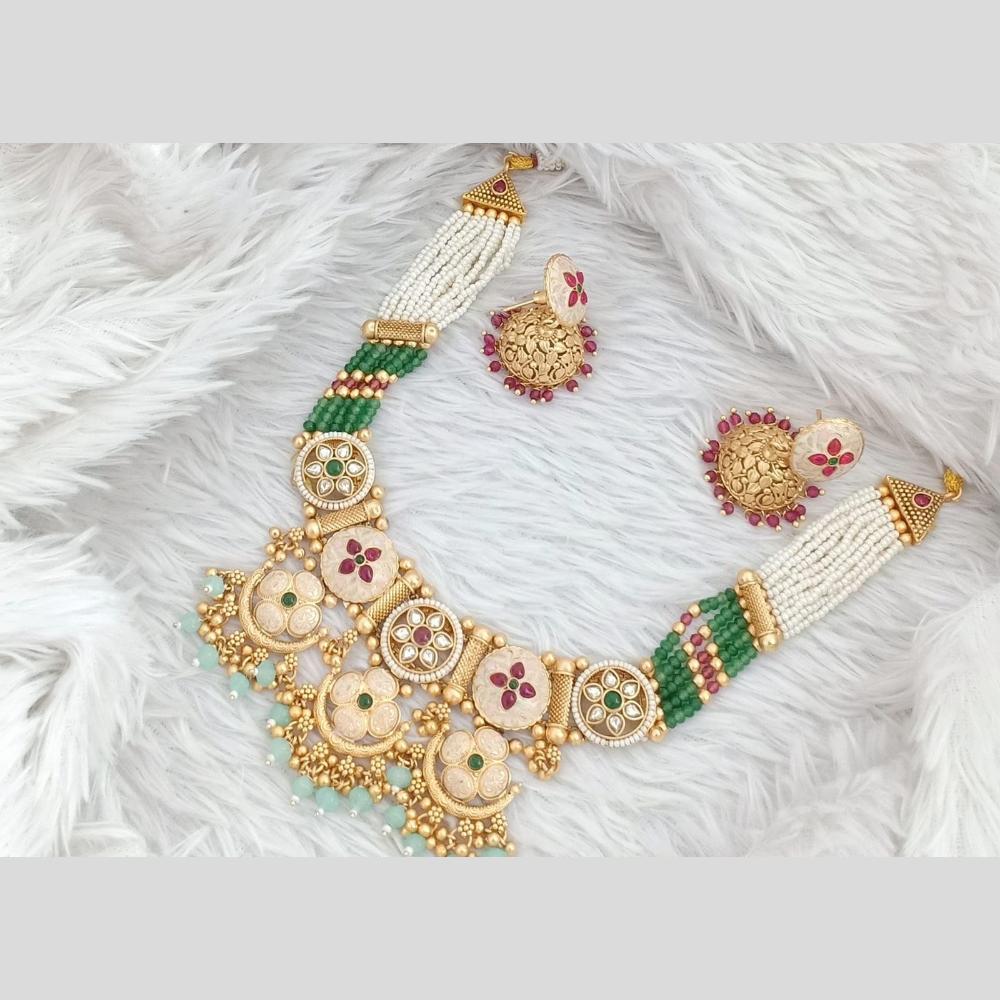 Kavita Art Elegant Pota Stone And Pearl Necklace Set For Festive Wear
