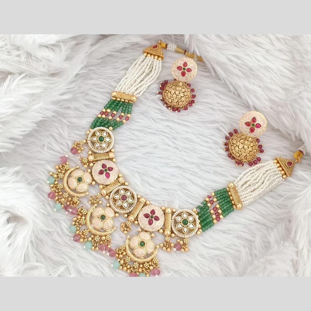 Kavita Art Elegant Pota Stone And Pearl Necklace Set For Festive Wear
