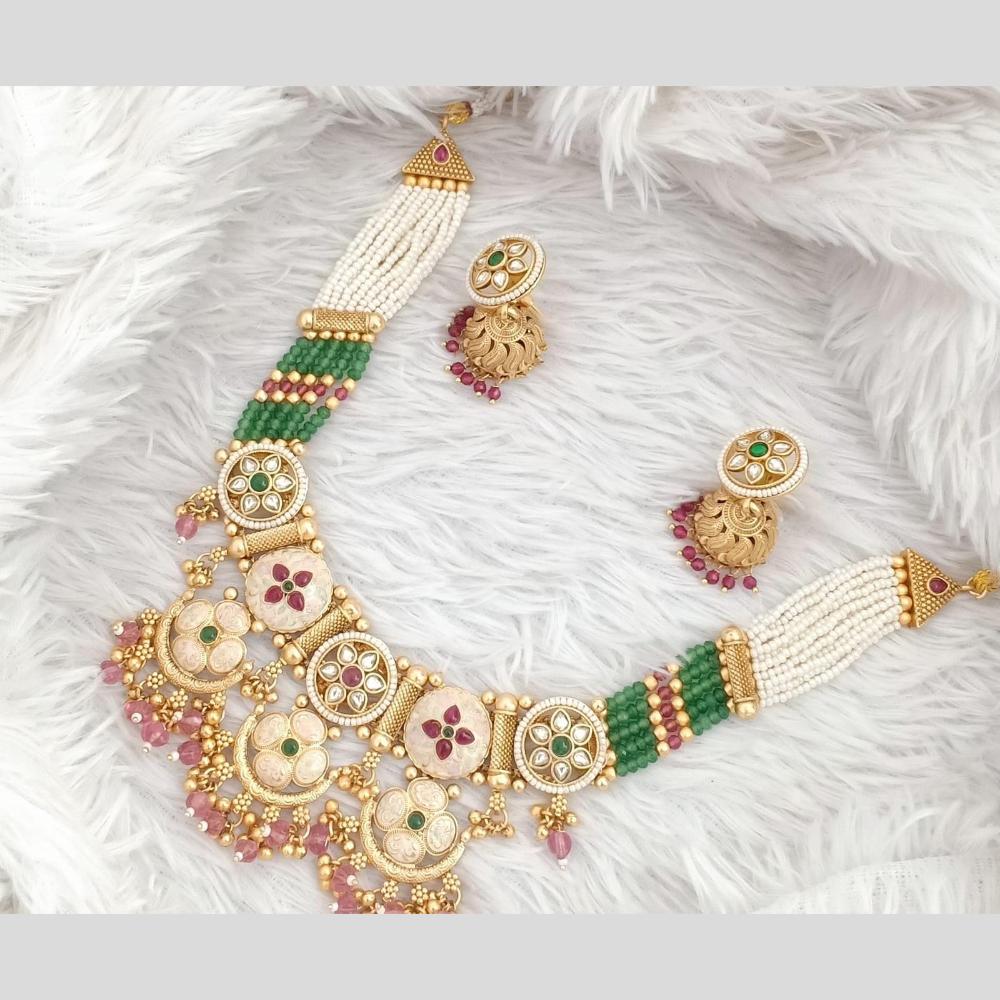 Kavita Art Elegant Pota Stone And Pearl Necklace Set For Festive Wear