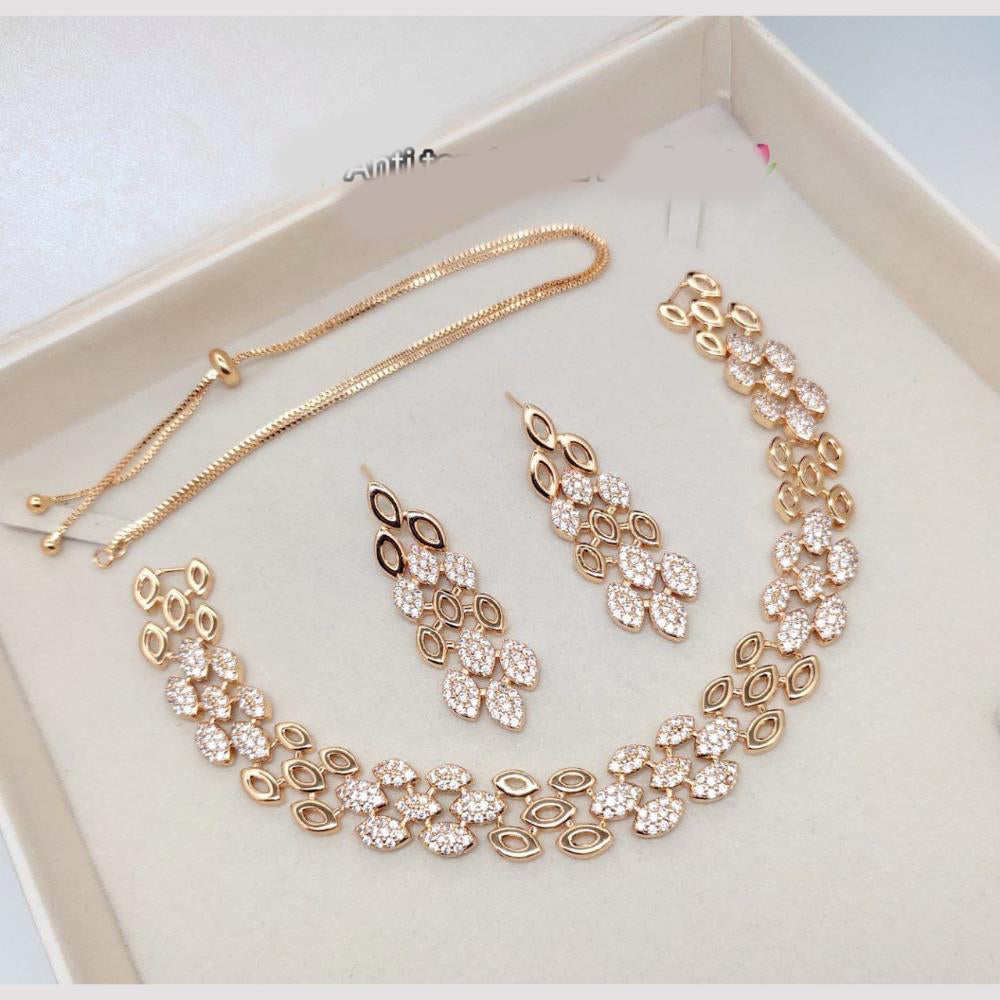 Kavita Art Designer Sparkling Leaf Pattern Austrian Stone Necklace Set