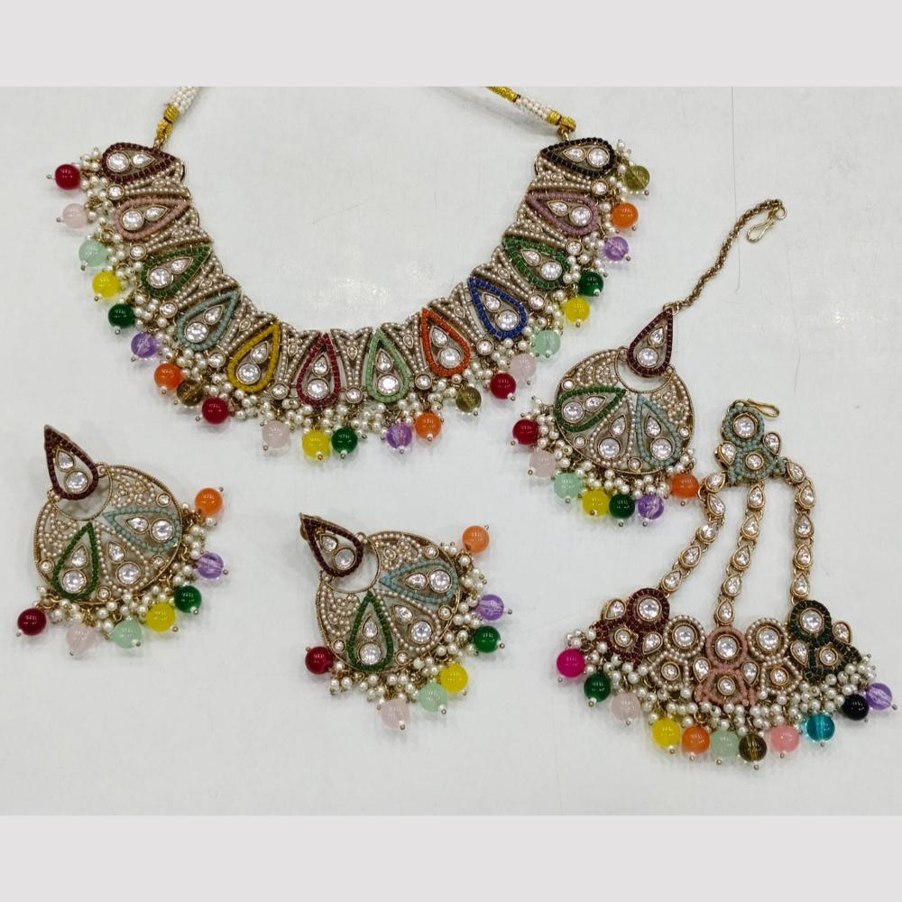 Kavita Art Antique Gold Finish Festive Crystal Stone Pearl And Beads Necklace Set