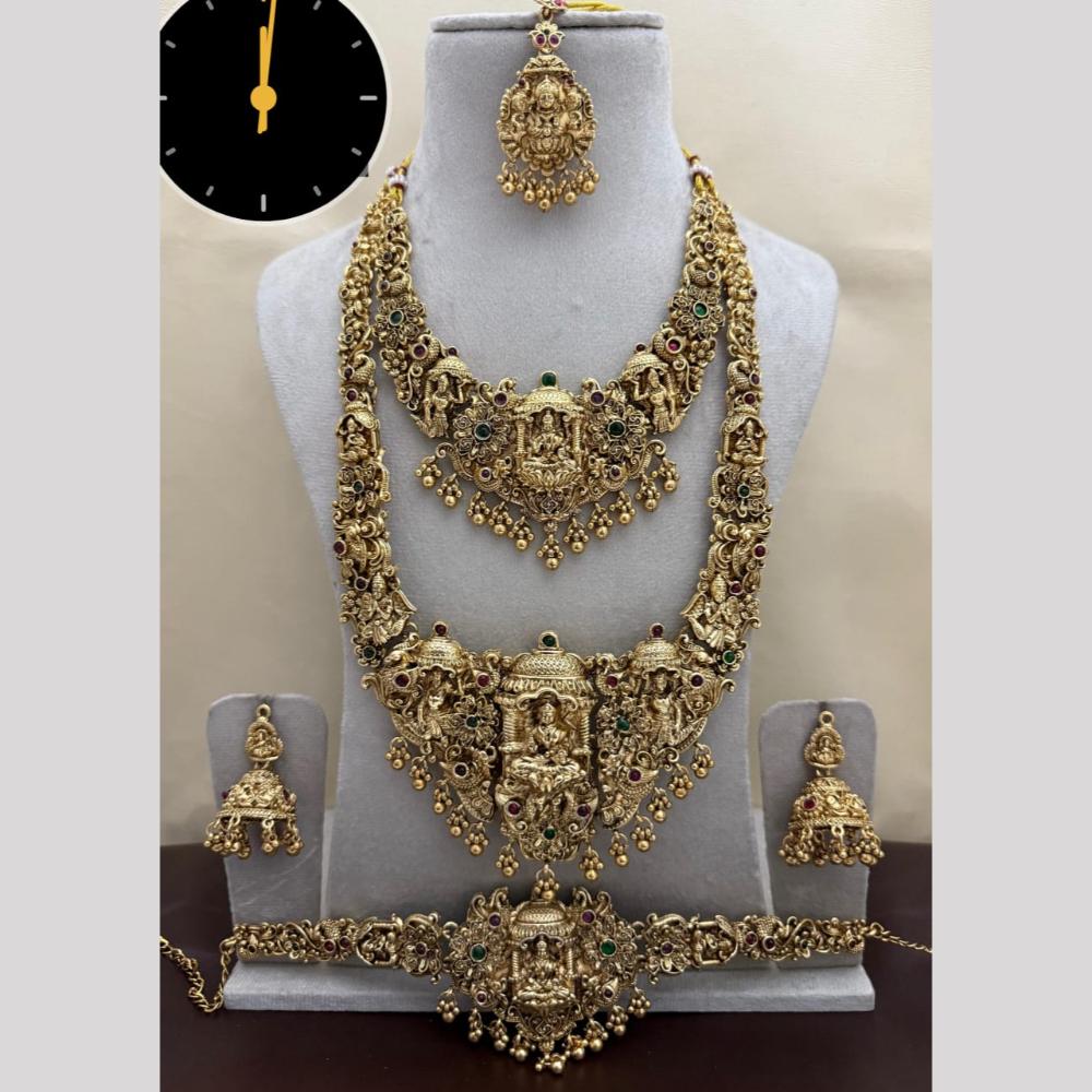 Kavita Art Royal Pota Stone Double Temple Necklace set With Mangtikka & Kamarband