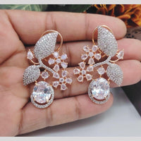 Kavita Art Sparkling Rose Gold Plated American Diamond Dangler Earrings for Party Wear