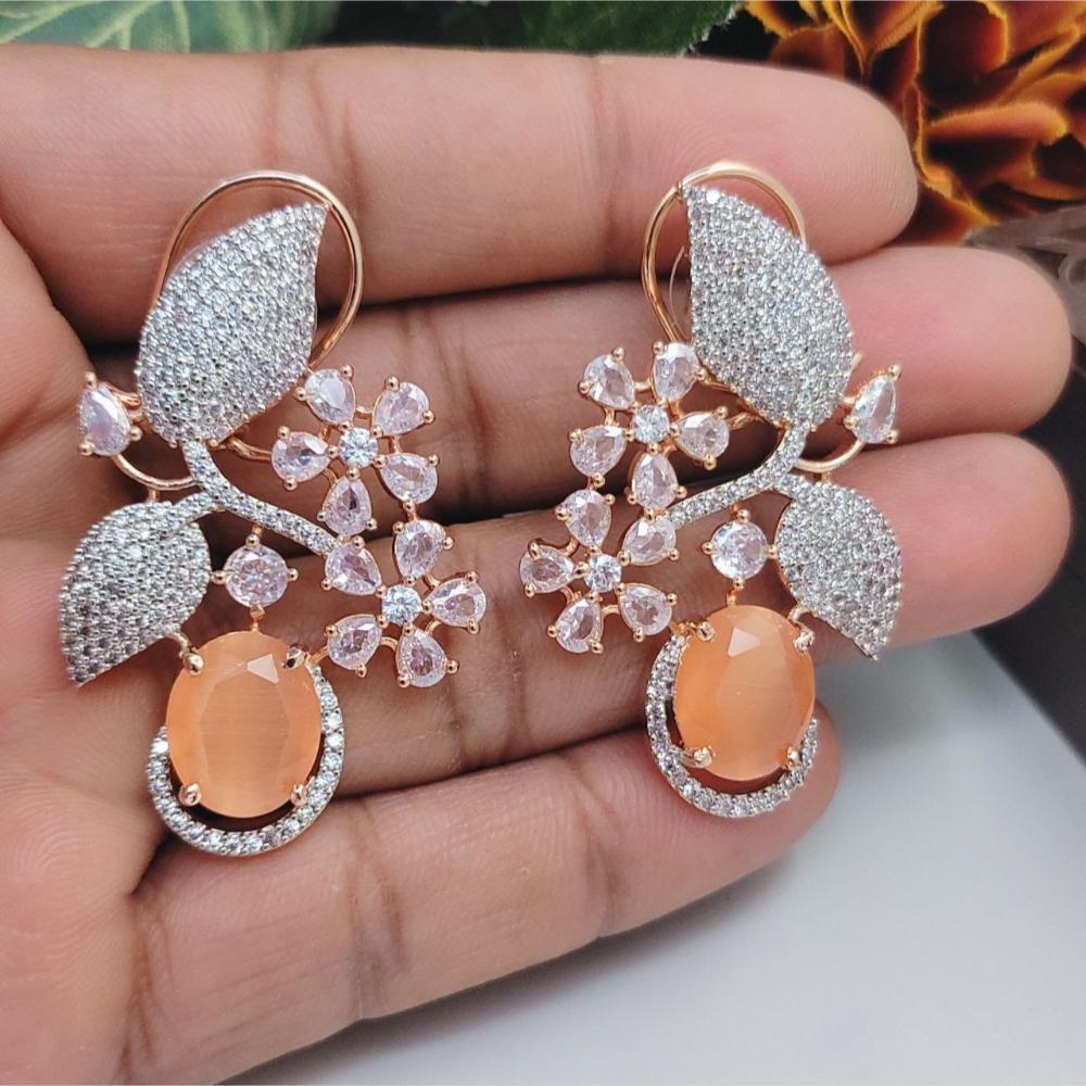 Kavita Art Sparkling Rose Gold Plated American Diamond Dangler Earrings for Party Wear