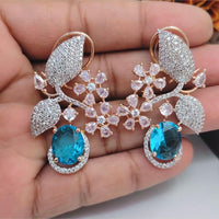 Kavita Art Sparkling Rose Gold Plated American Diamond Dangler Earrings for Party Wear