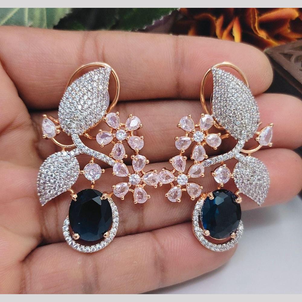 Kavita Art Sparkling Rose Gold Plated American Diamond Dangler Earrings for Party Wear