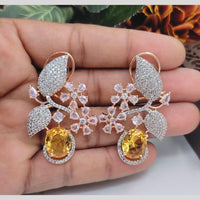 Kavita Art Sparkling Rose Gold Plated American Diamond Dangler Earrings for Party Wear
