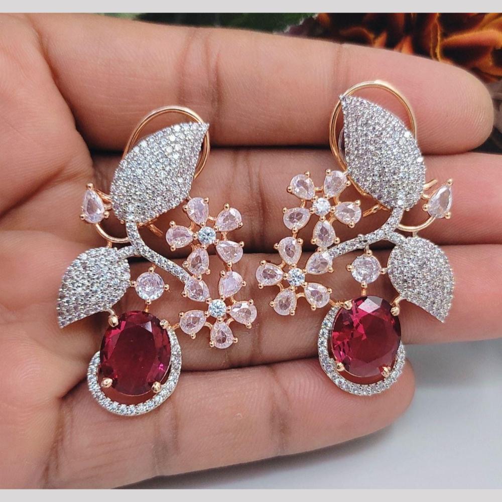 Kavita Art Sparkling Rose Gold Plated American Diamond Dangler Earrings for Party Wear