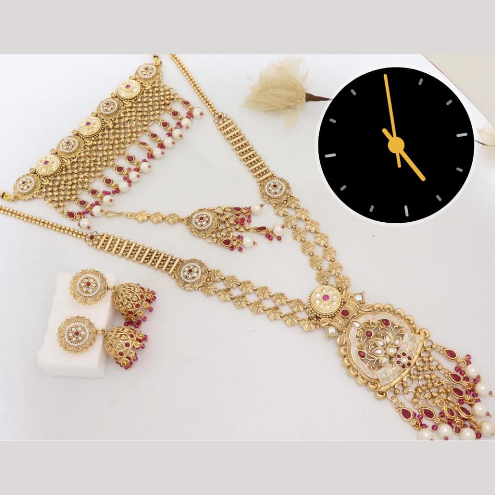 Kavita Art Pota Stone And Pearl Meenakari Double Necklace Set