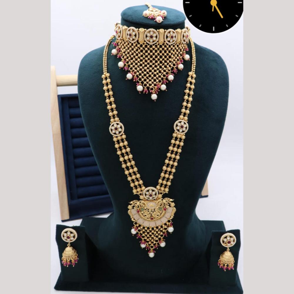Kavita Art Pota Stone And Pearl Meenakari Double Necklace Set