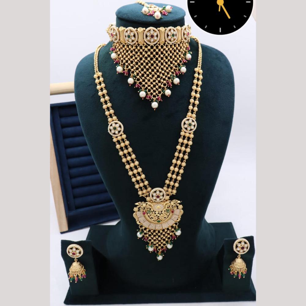 Kavita Art Pota Stone And Pearl Meenakari Double Necklace Set