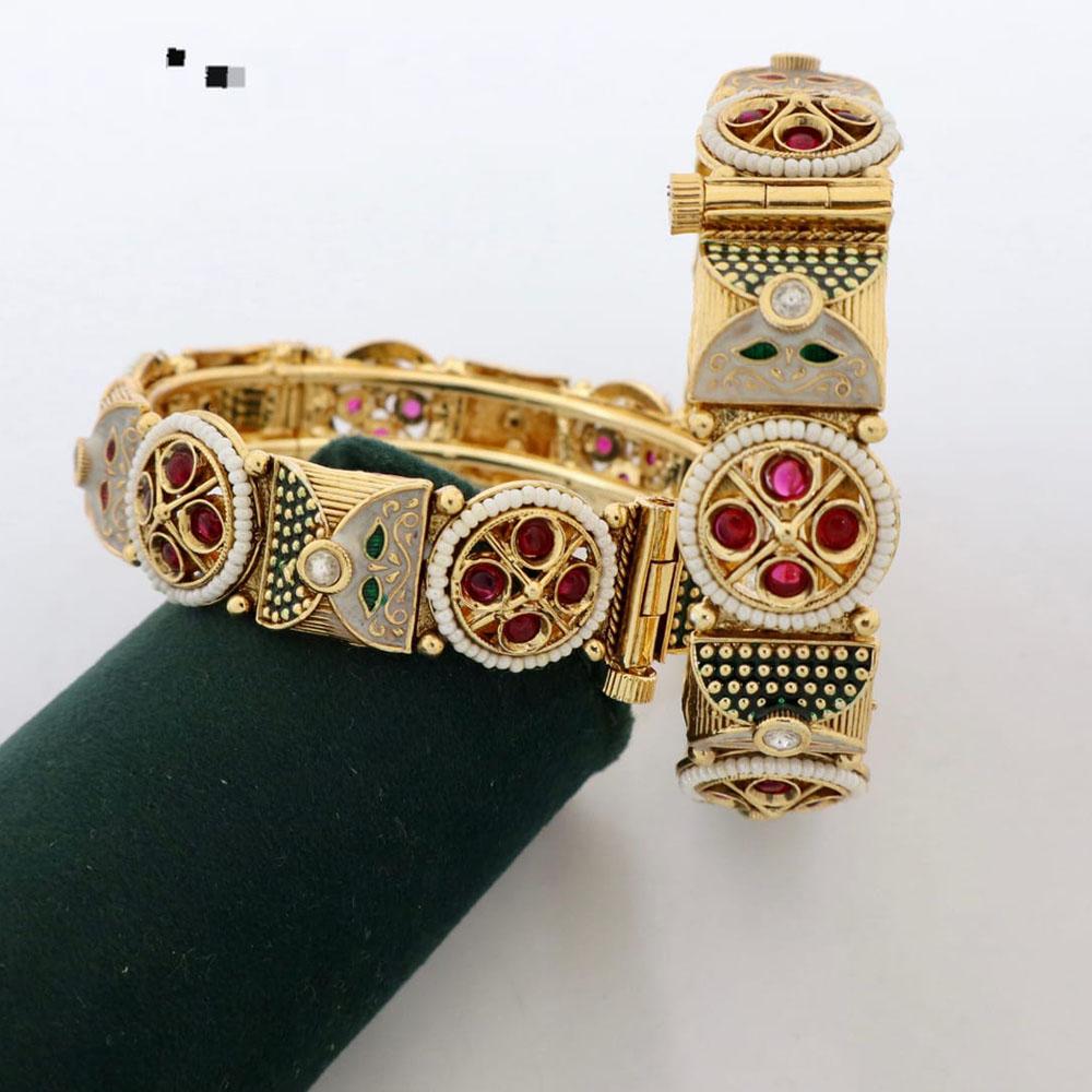 Kavita Art Elegant Sparkling Pota Stone And Pearl Bangles Set