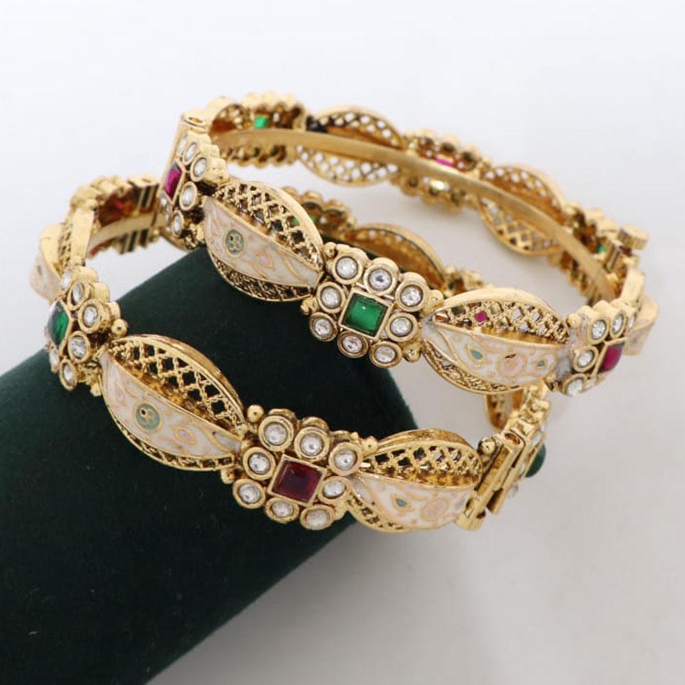 Kavita Art Elegant Sparkling Pota Stone And Pearl Bangles Set