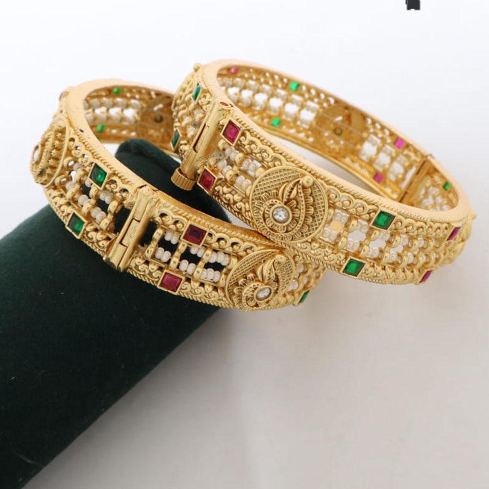 Kavita Art Elegant Sparkling Pota Stone And Pearl Bangles Set
