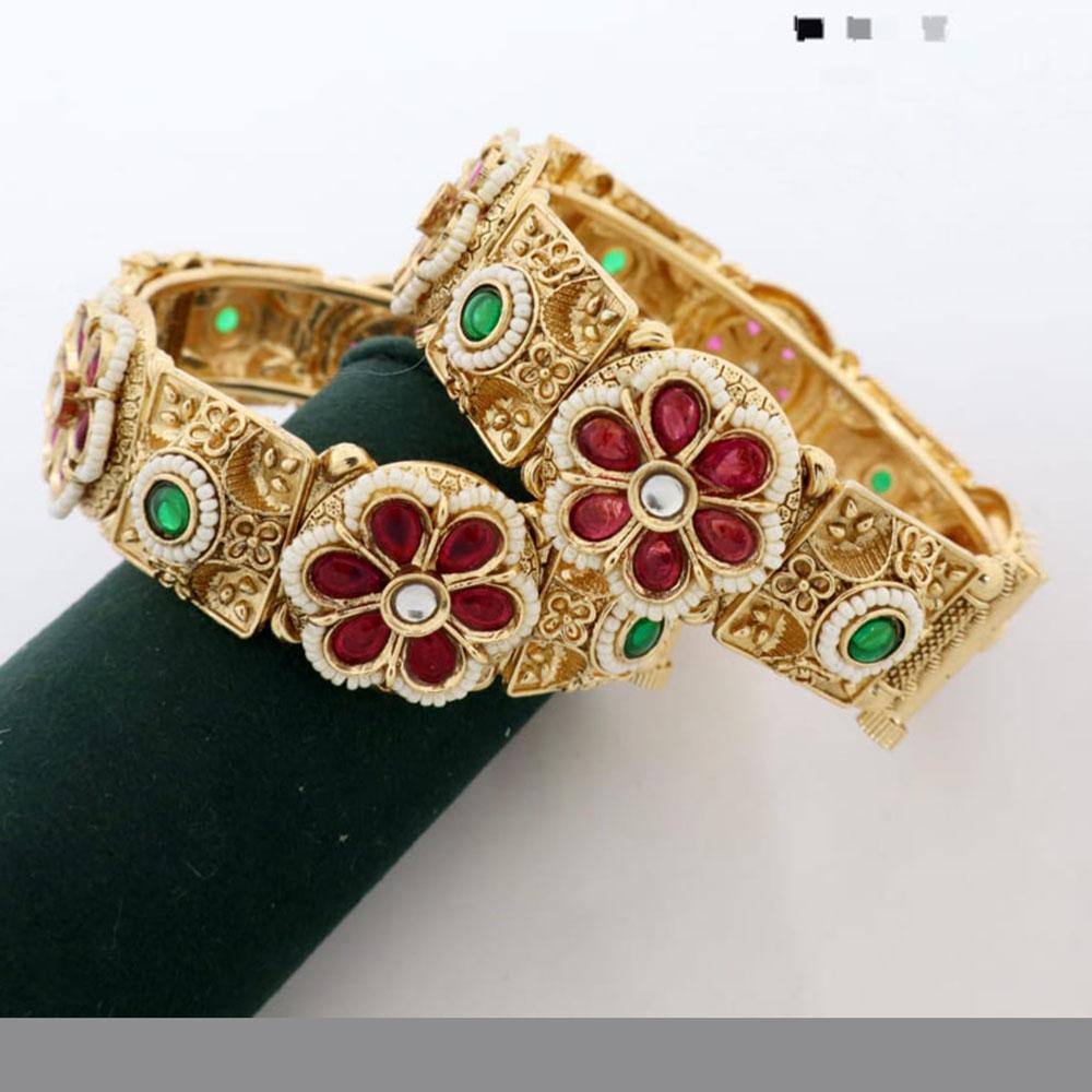 Kavita Art Elegant Sparkling Pota Stone And Pearl Bangles Set
