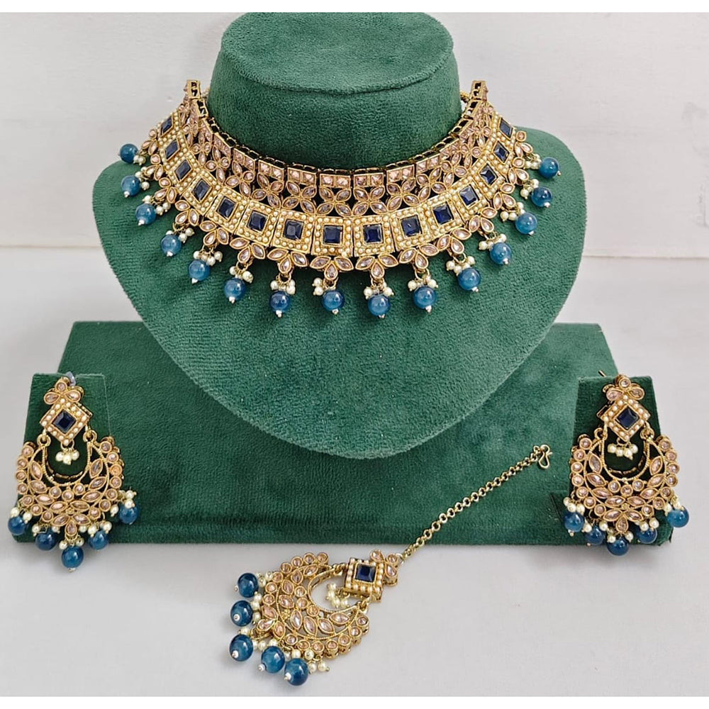 Kavita Art Luxurious Crystal Stone Pearl And Beads Choker Necklace Set