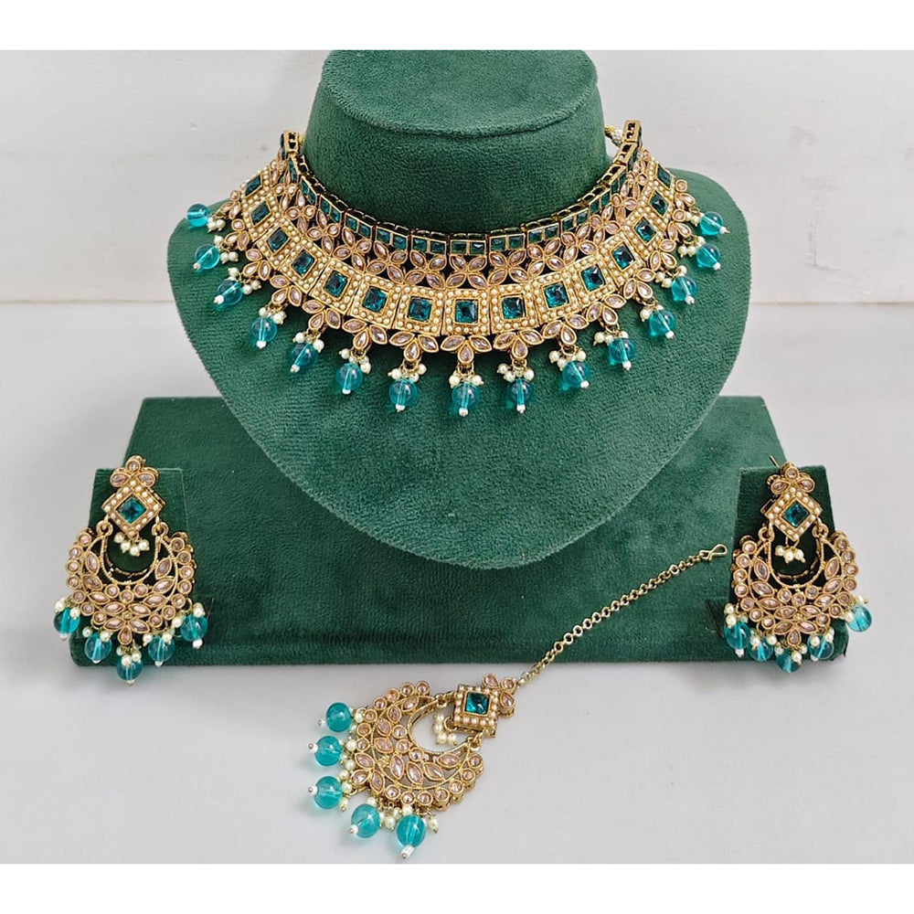 Kavita Art Luxurious Crystal Stone Pearl And Beads Choker Necklace Set