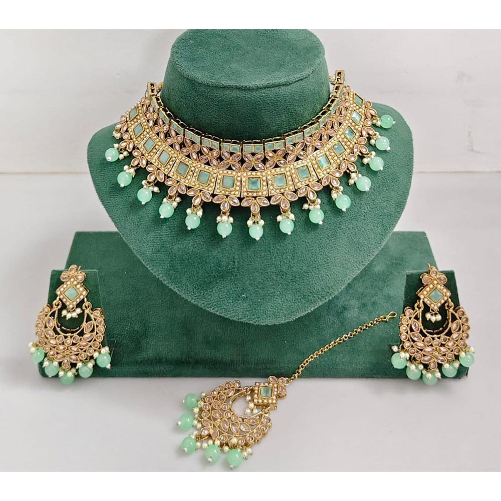 Kavita Art Luxurious Crystal Stone Pearl And Beads Choker Necklace Set