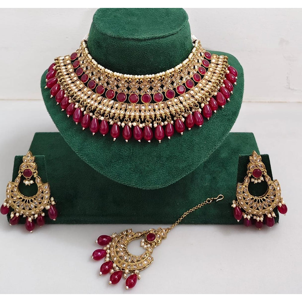 Kavita Art Luxurious Crystal Stone Pearl And Beads Choker Necklace Set