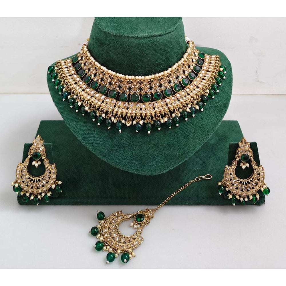 Kavita Art Luxurious Crystal Stone Pearl And Beads Choker Necklace Set