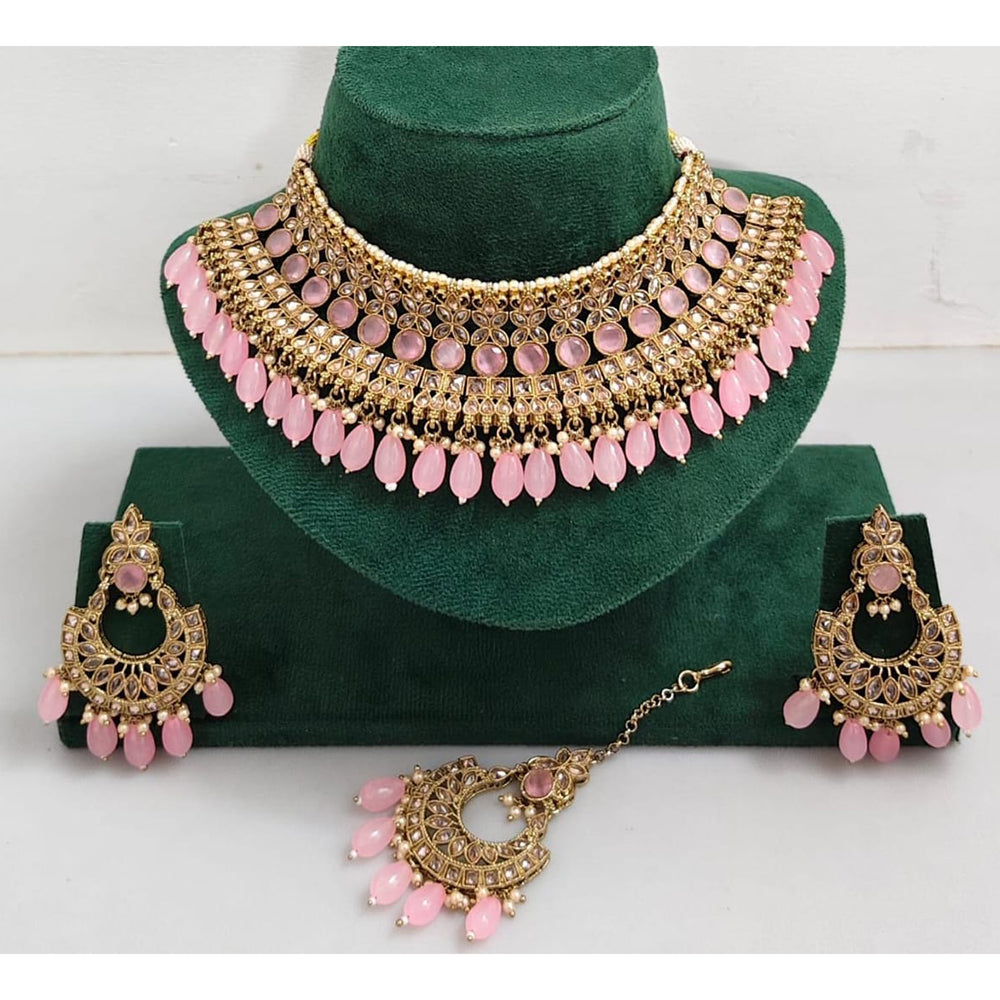 Kavita Art Luxurious Crystal Stone Pearl And Beads Choker Necklace Set