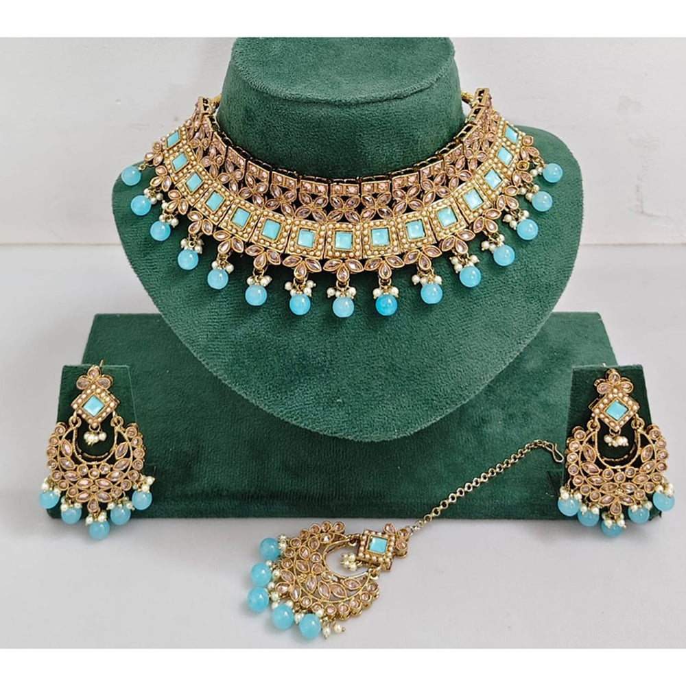 Kavita Art Luxurious Crystal Stone Pearl And Beads Choker Necklace Set