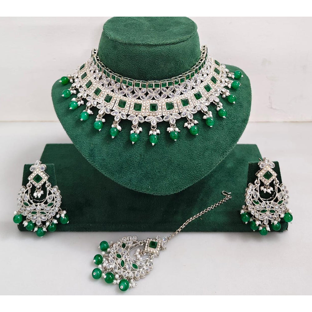 Kavita Art Luxurious Crystal Stone Pearl And Beads Choker Necklace Set