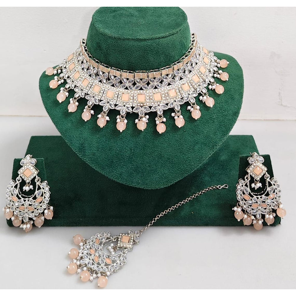 Kavita Art Luxurious Crystal Stone Pearl And Beads Choker Necklace Set