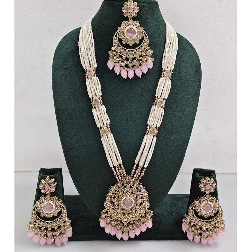 Kavita Art Luxurious Crystal Stone Pearl And Beads Long Necklace Set