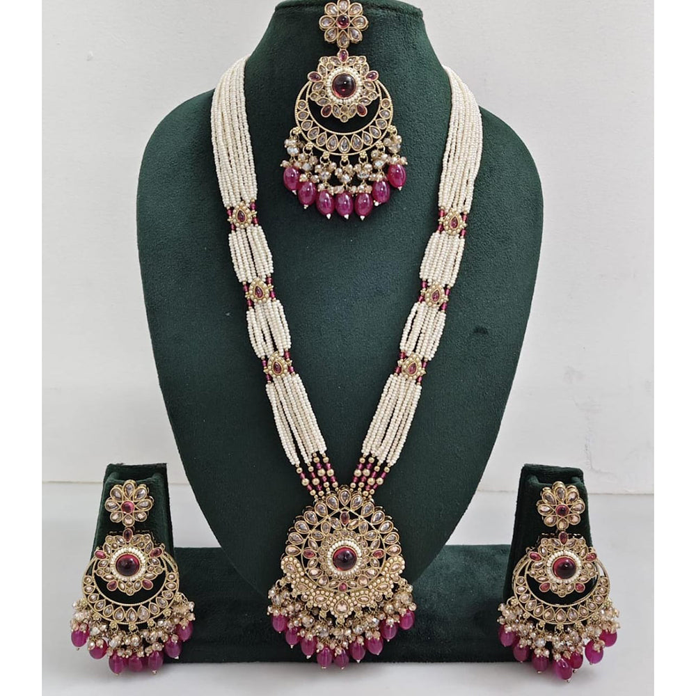 Kavita Art Luxurious Crystal Stone Pearl And Beads Long Necklace Set