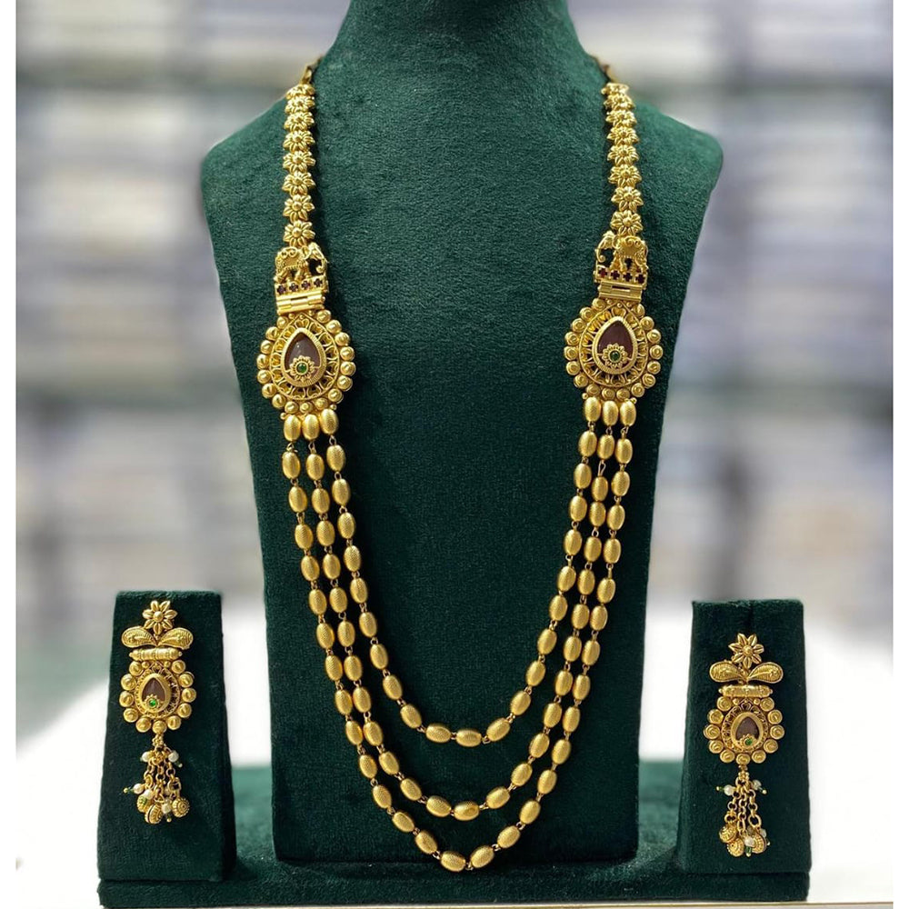 Kavita Art Premium Pota  Stone Gold Plated Long  Necklace Set