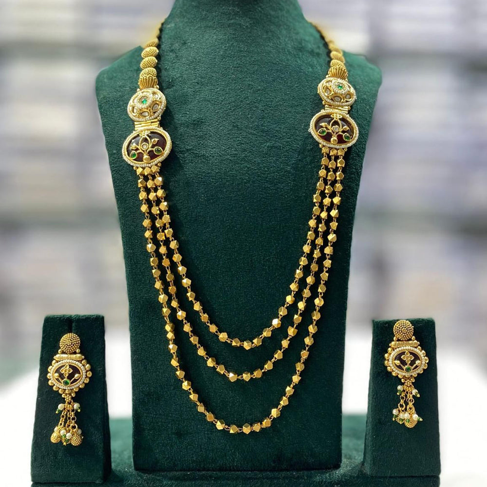 Kavita Art Premium Pota  Stone Gold Plated Long  Necklace Set