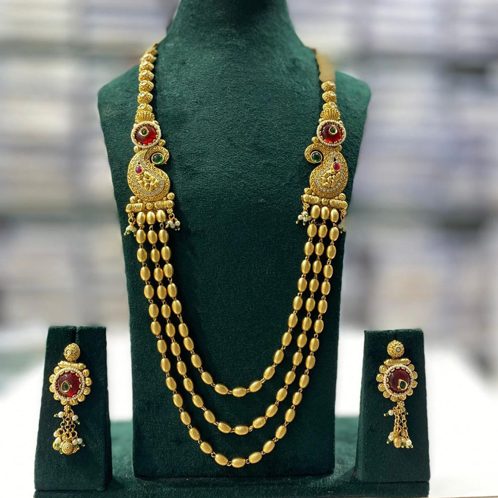 Kavita Art Premium Pota  Stone Gold Plated Long  Necklace Set