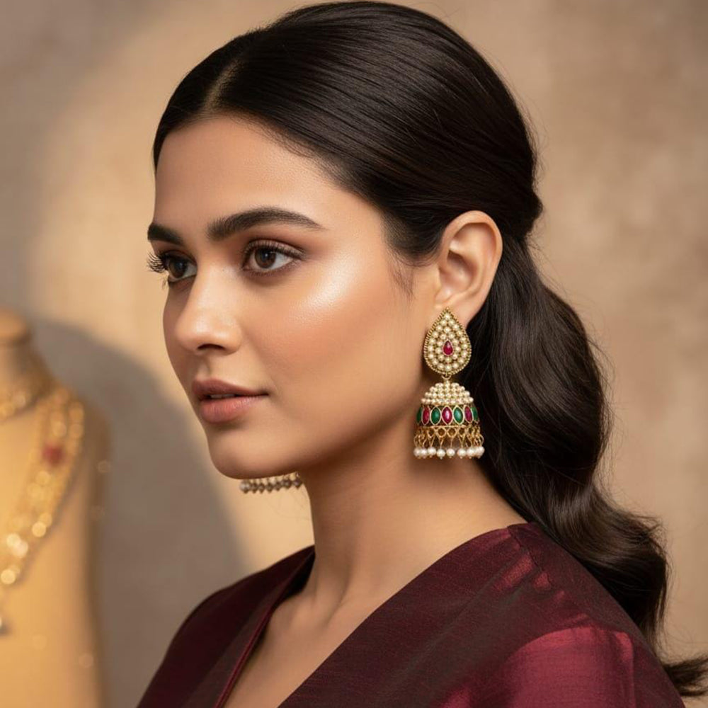 Kavita Art Sparkling Crystal Stone With Pearl Drop Jhumki Earrings