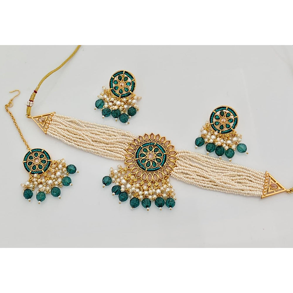 Kavita Art Crystal Stone And Pearl Designer Choker Necklace Set