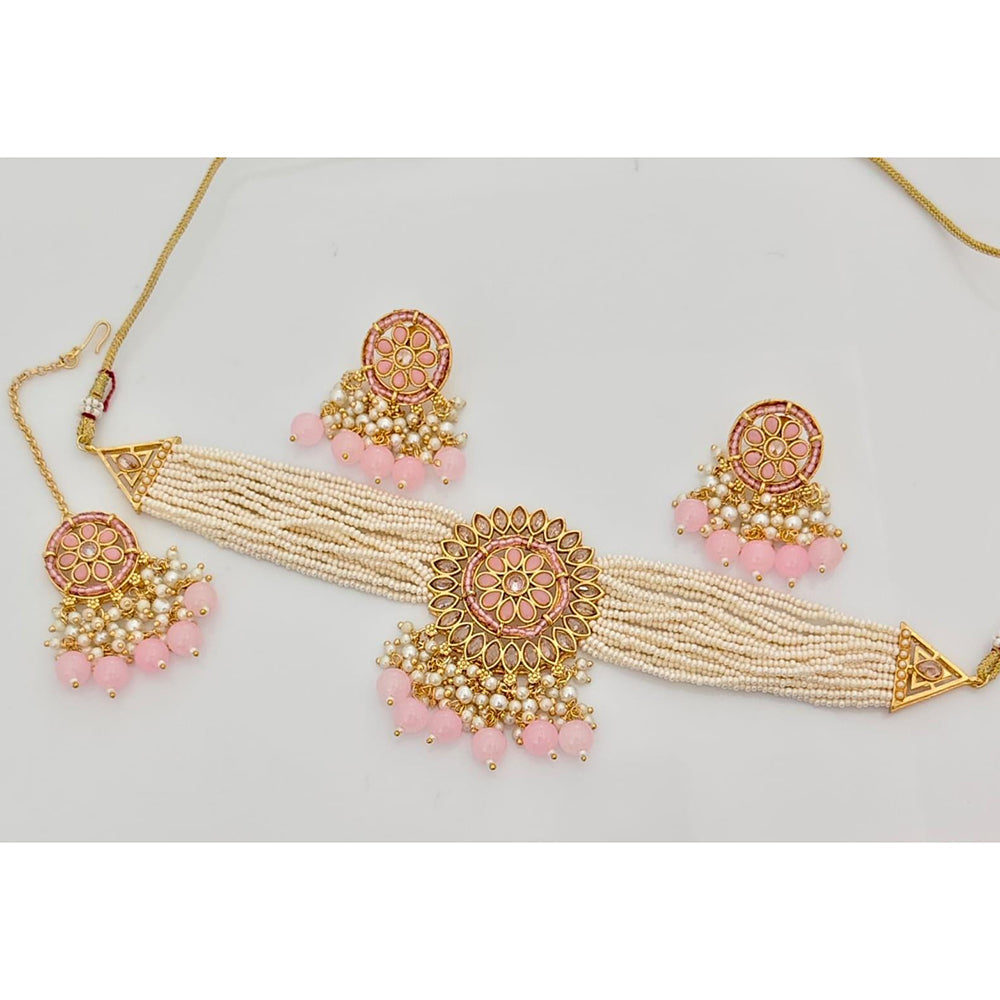 Kavita Art Crystal Stone And Pearl Designer Choker Necklace Set