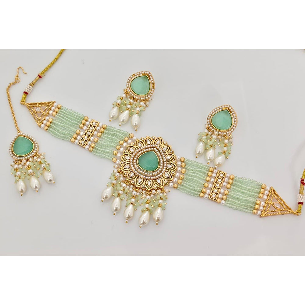 Kavita Art Crystal Stone And Pearl Designer Choker Necklace Set