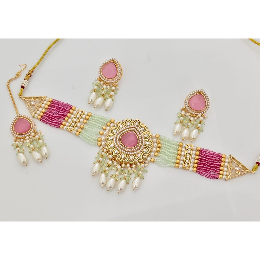 Kavita Art Crystal Stone And Pearl Designer Choker Necklace Set