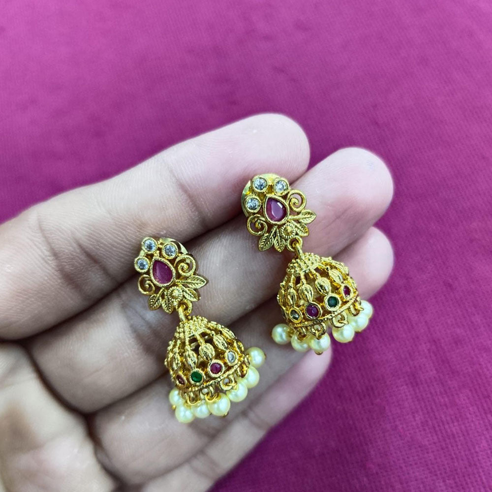Kavita Art Designer Pota Austrian Stone And Pearl Jhumki Earrings