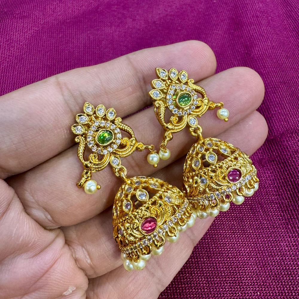 Kavita Art Designer Pota Austrian Stone And Pearl Jhumki Earrings